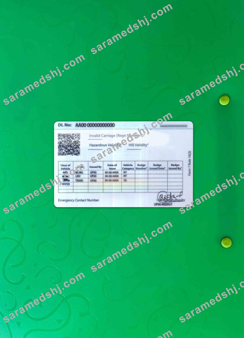 Indian Union driving license photolook BACK